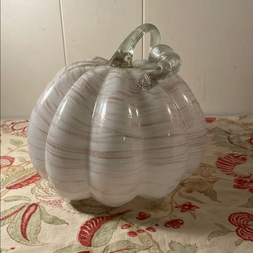 Elegant White Glass Striated Metallic Copper Pumpkin Fall Decor